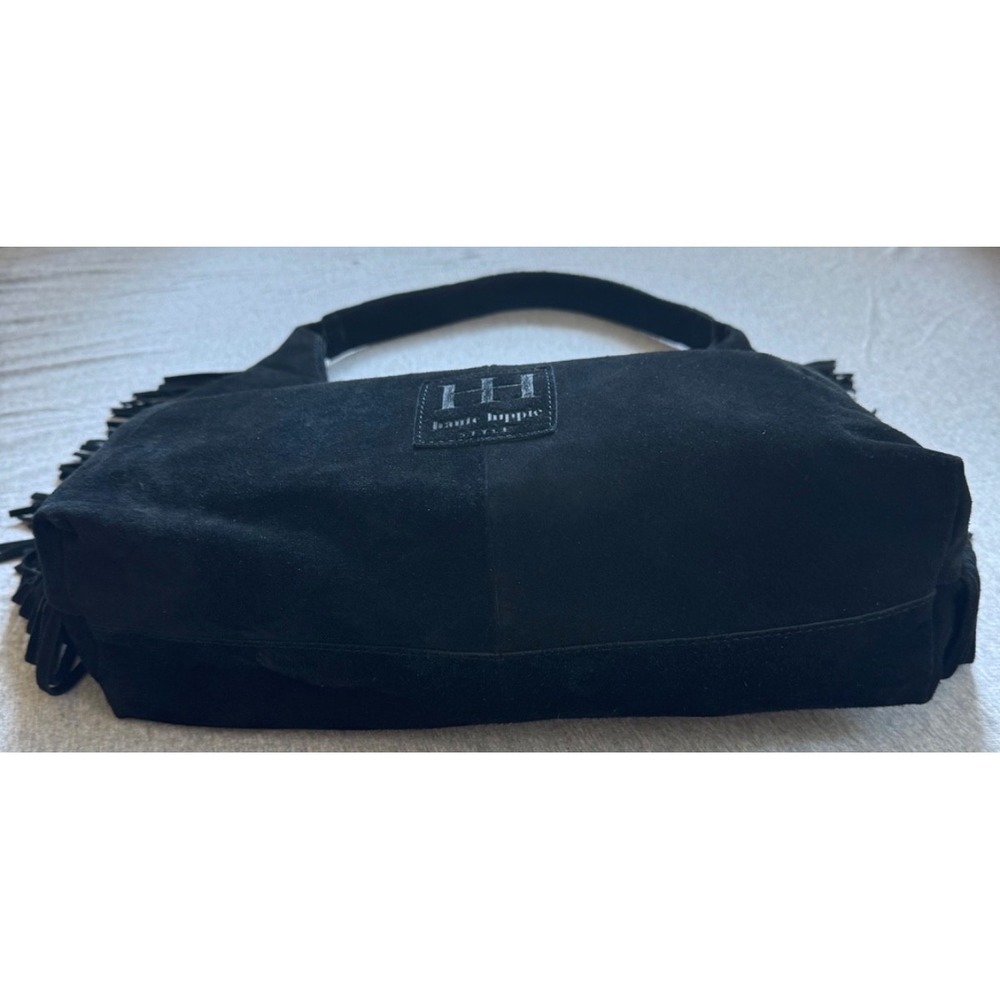 Haute‎ Hippie Style Fringe Suede Hobo Bag Black - Picture 5 of 16